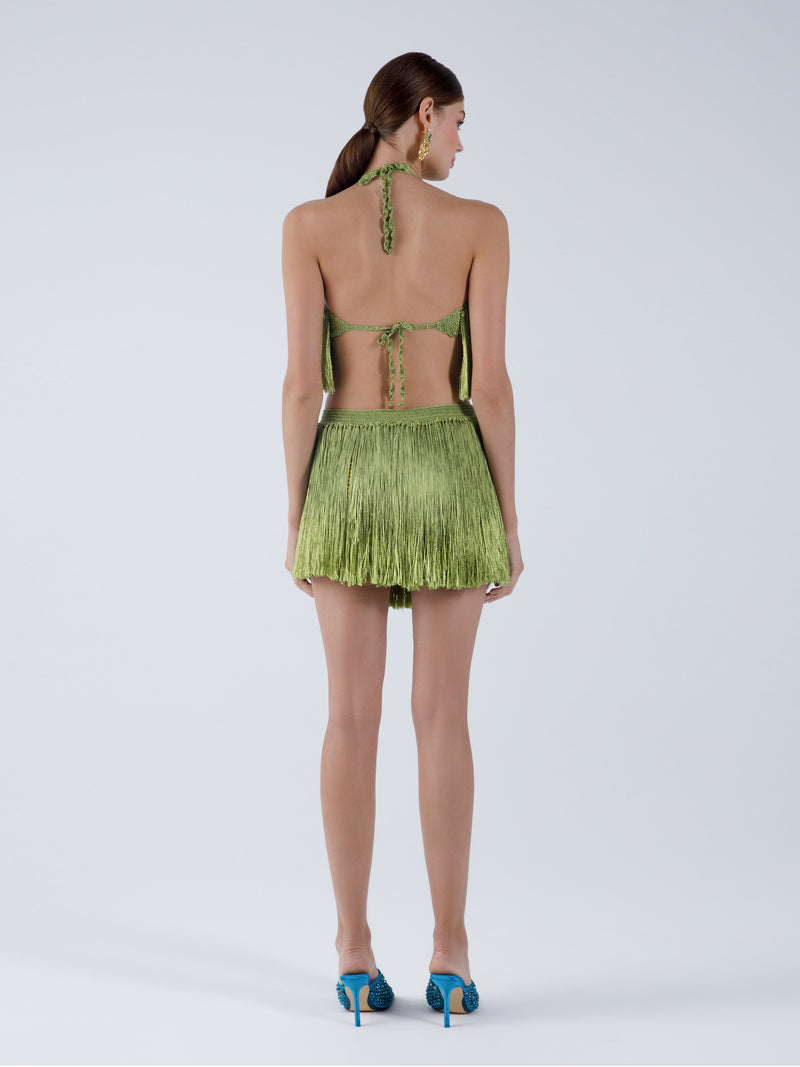 My Beachy Side - Angelica Fringed Mini Skirt - Antique Moss
