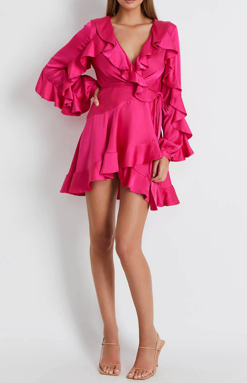 Patbo - Ruffle Sleeve Mini Wrap Dress - Pink