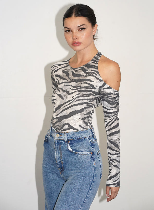 LNA - Noella Rib Bodysuit - Wild Zebra