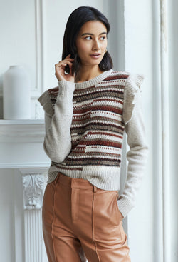 Autumn Cashmere - Broken Stitch Crew w/ Shoulder Ruffles - Mojave Multi