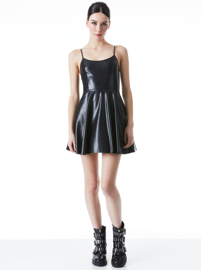 Alice + Olivia - Rome Vegan Leather Mini Dress - Black