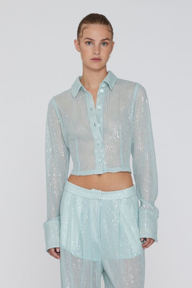Rotate - Sequin Fitted Shirt - Wan Blue