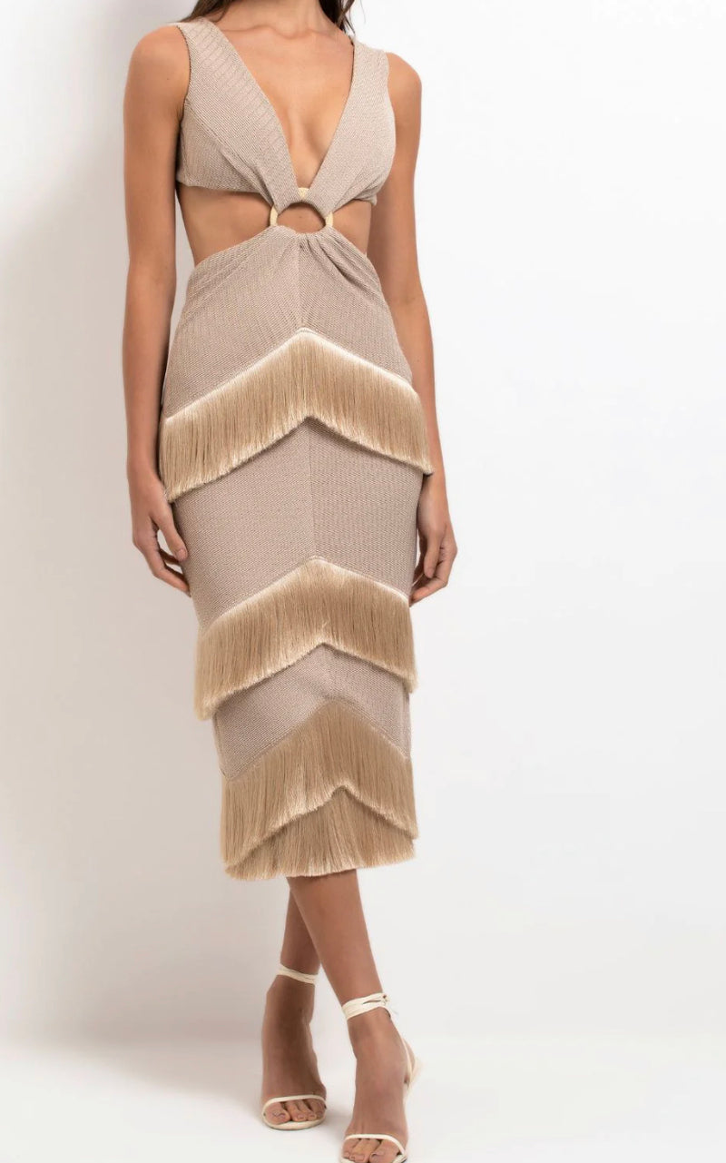 Patbo Metallic Knit Midi Dress Clay