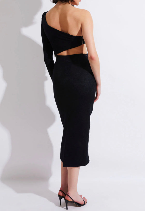 Patbo - One Shoulder Maxi Dress With Flower Appliqué - Black