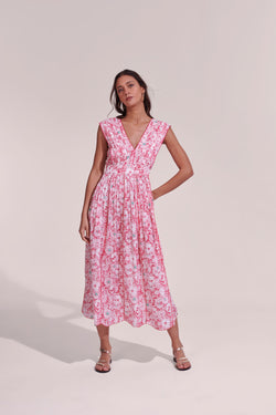 Poupette St. Barth - Long Dress Agnes - Pink Mid 70’s Garden