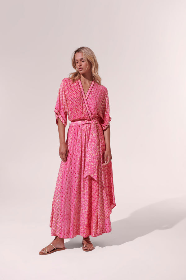 Poupette St. Barth - Long Dress Adha - Pink Batik Stripe
