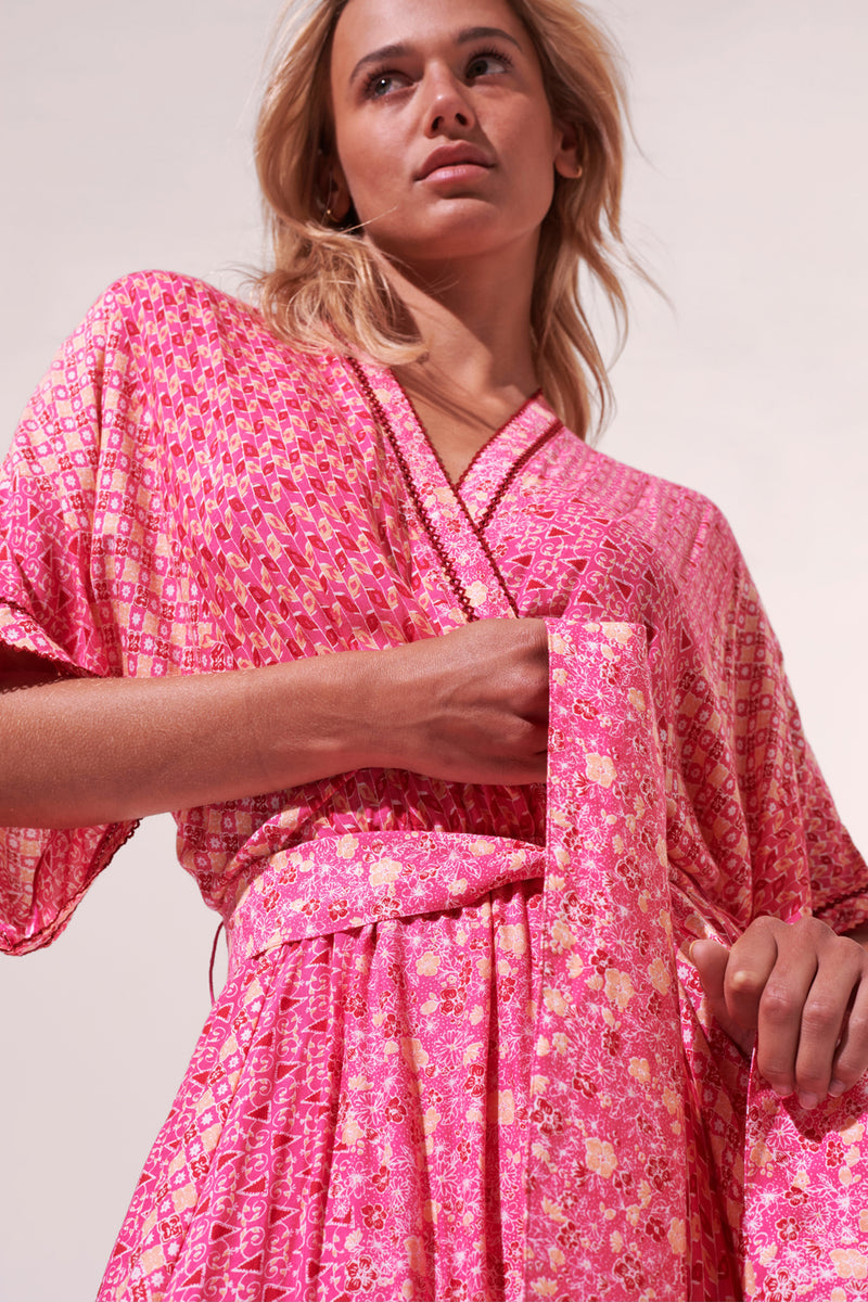 Poupette St. Barth - Long Dress Adha - Pink Batik Stripe