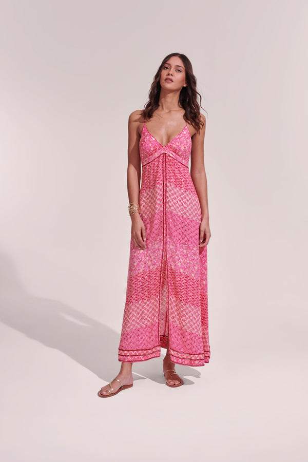 Poupette St. Barth - Long Dress Denise - Pink Batik Stripe