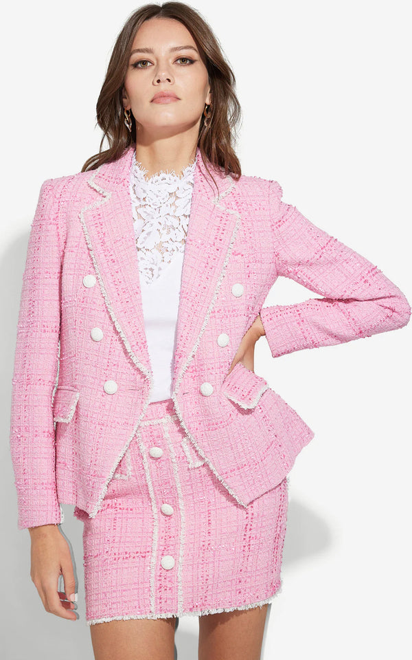 Generation Love - Gia Contrast Tweed Blazer - Pink/Cream