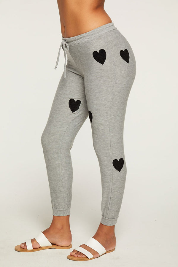 Chaser - Flocked Hearts Pants - Heather Grey