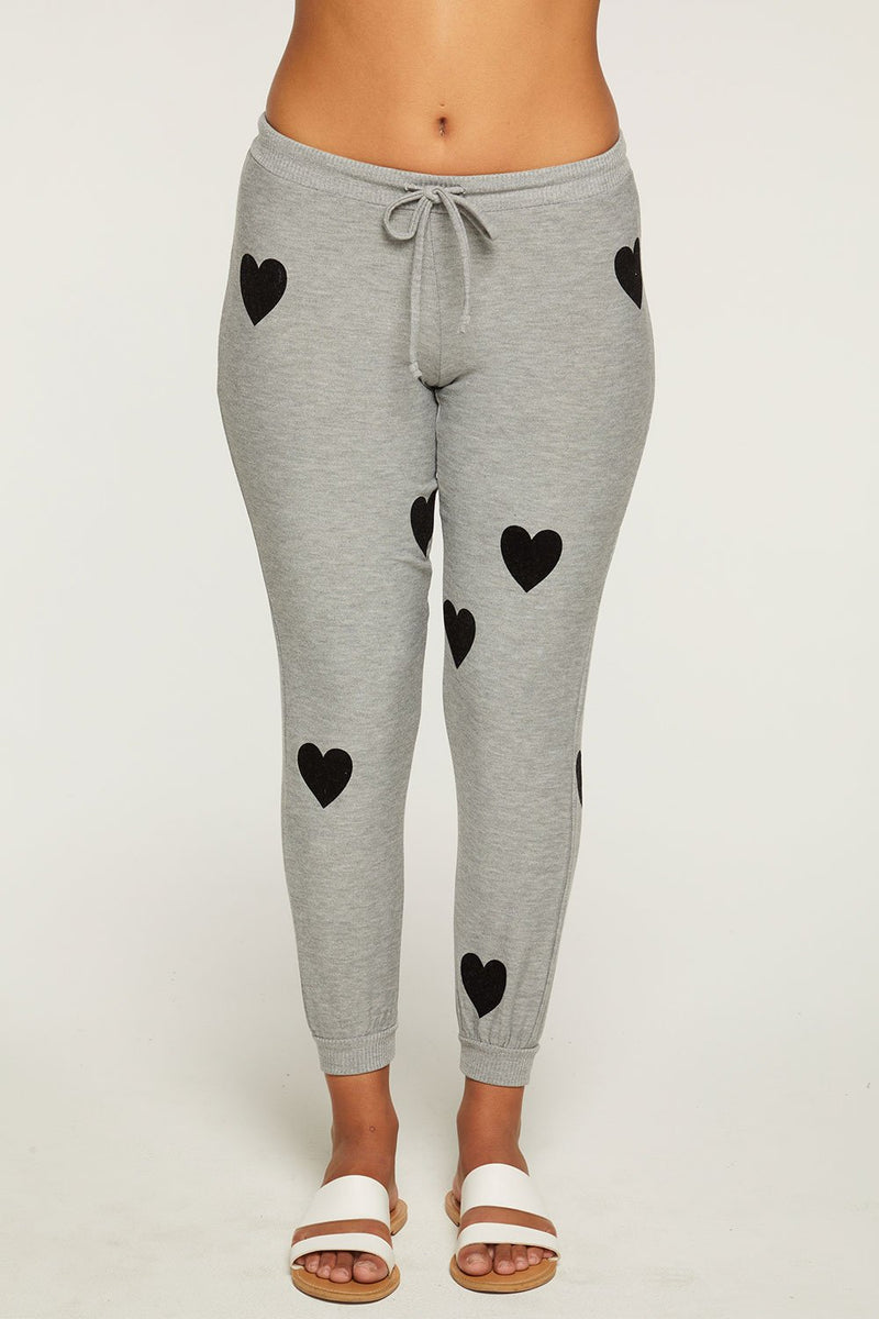 Chaser - Flocked Hearts Pants - Heather Grey